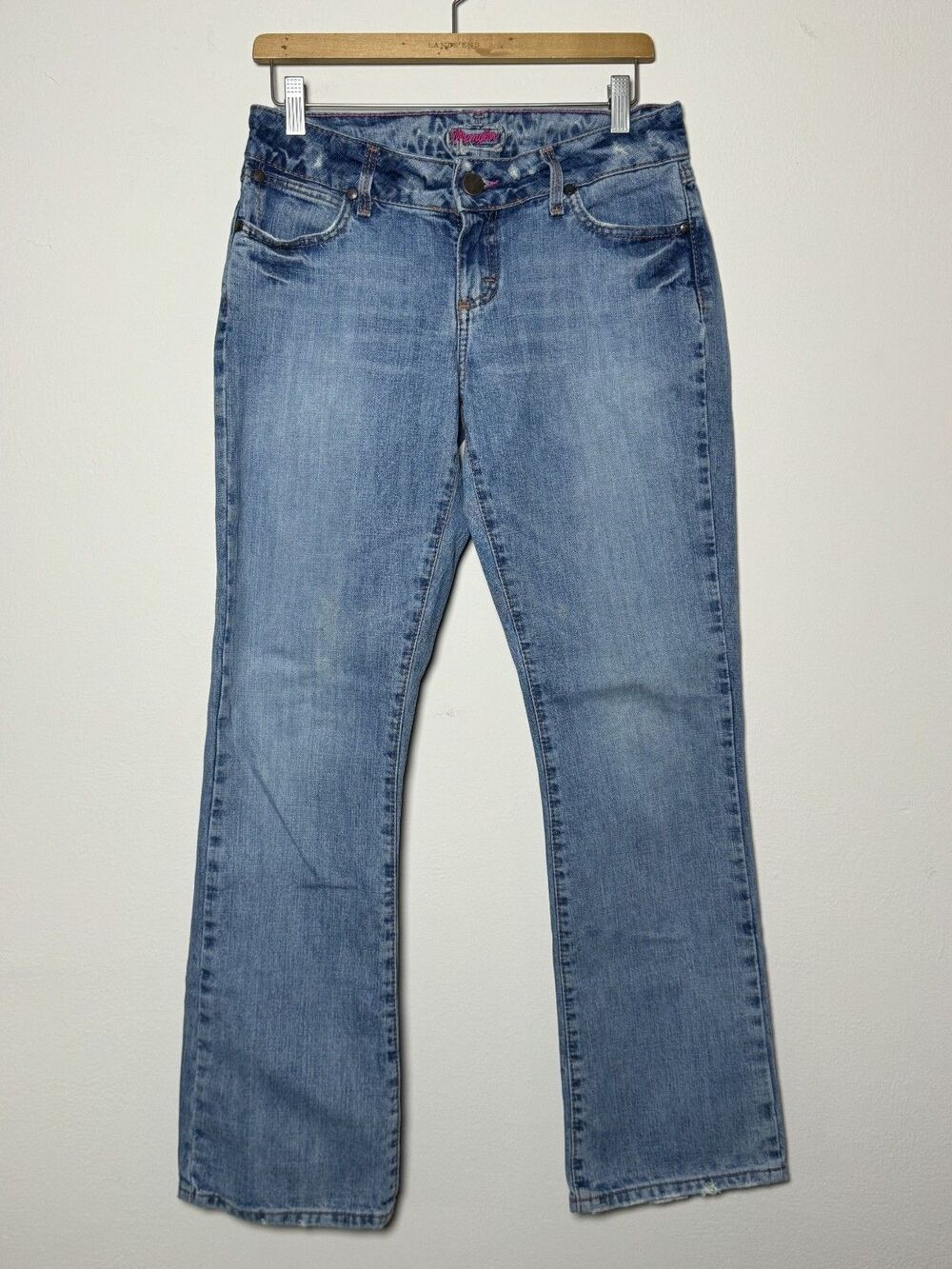 Wrangler Vintage Pink Label Bootcut Jeans Women 7/8x32 Med Wash 100% Cotton Y2K - Picture 3 of 12